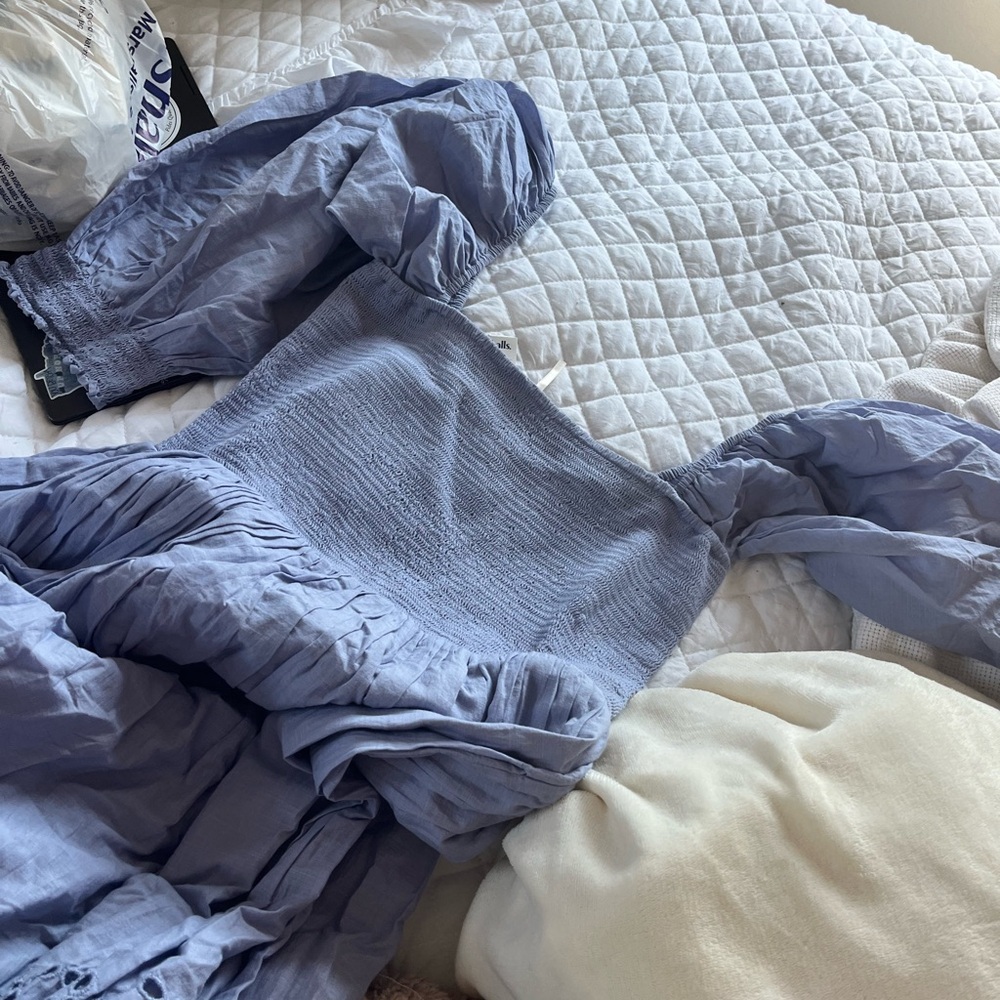 New FREE PEOPLE Perfect Storm Long Sleeve Midi Dress $168 Large Blue Boho - Picture 4 of 4